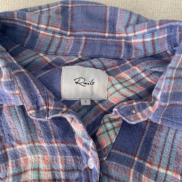 Women’s Rails long sleeve Brady Button-down Shirt in blue mint rose plaid large - Picture 4 of 5